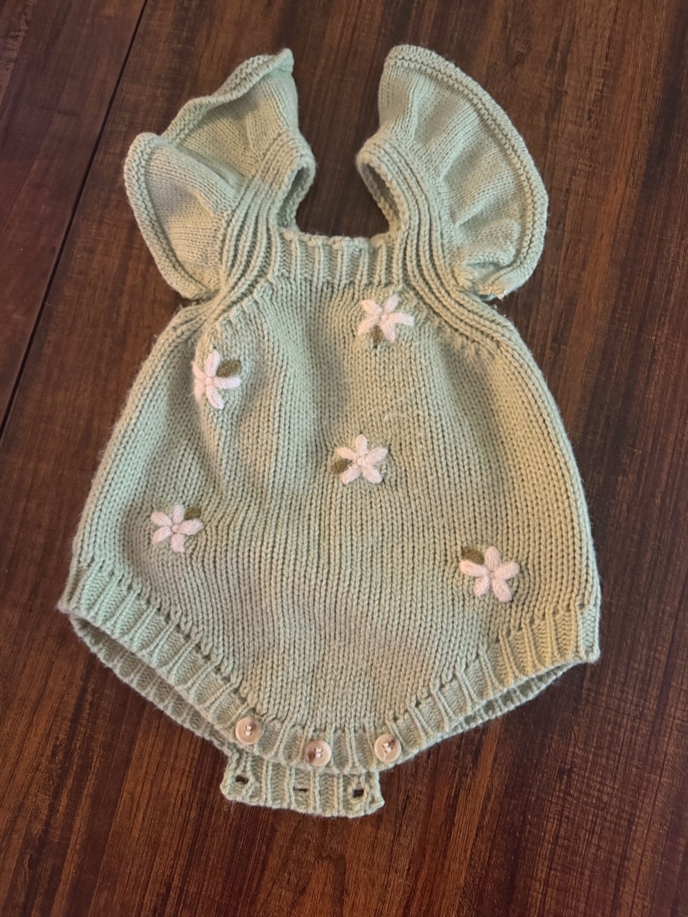 SHEIN Mint Green Off-Shoulder Knit Sweater Tank with White Flower Appliqués